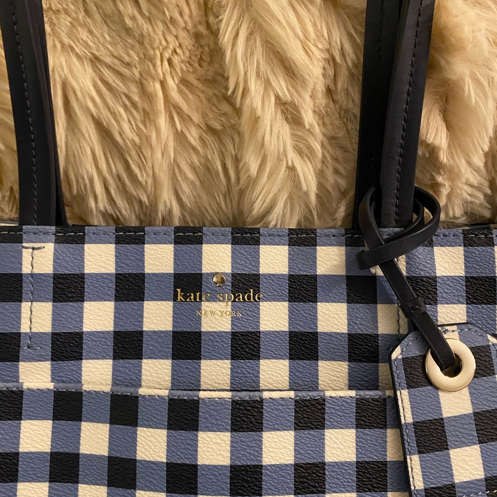 Kate Spade Navy and White Buffalo Check Tote Bag with Structured Design - Picture 2 of 11